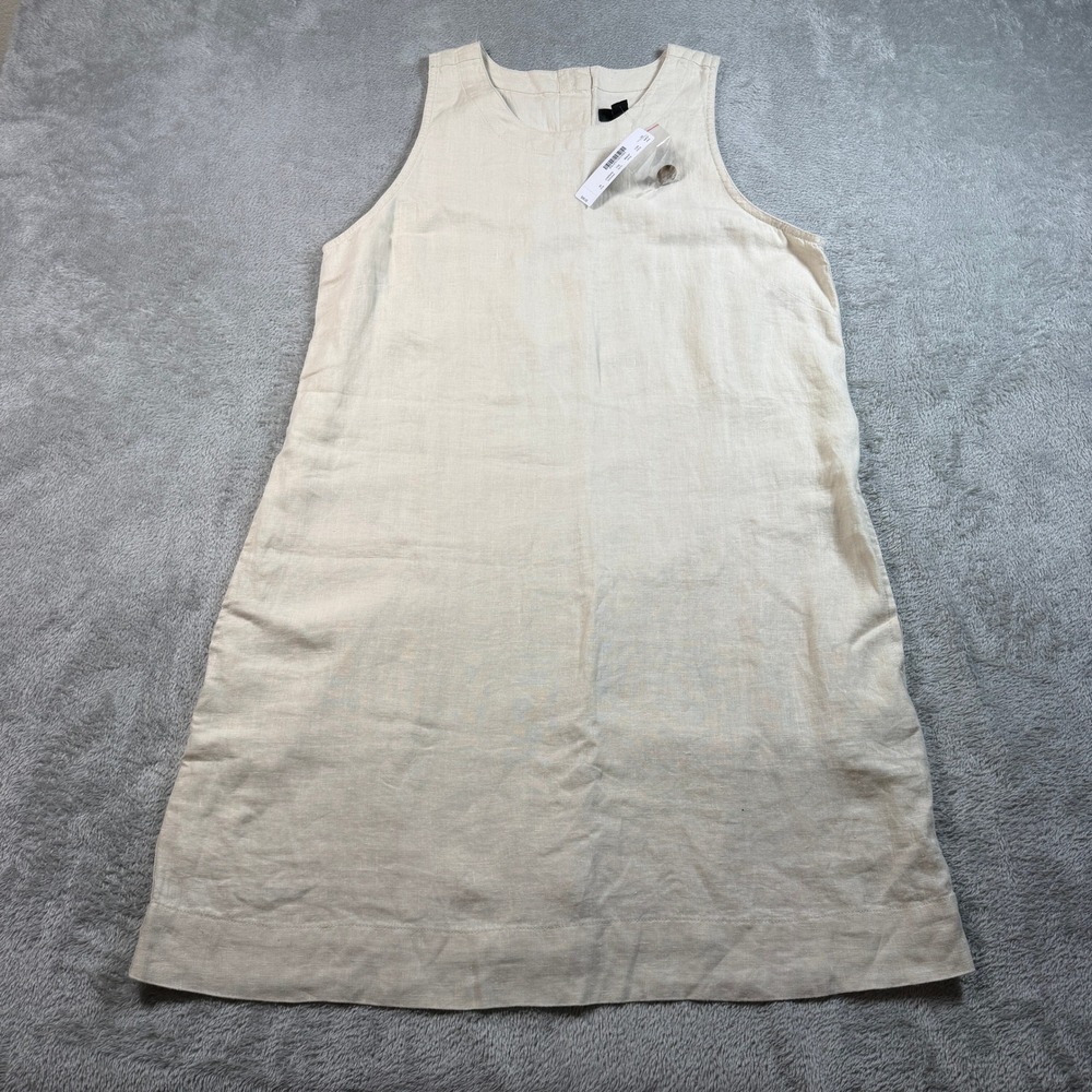 J.Crew Linen Shift Dress Womens Medium Beige Cotton Lined Sleeveless J2466 NWT
